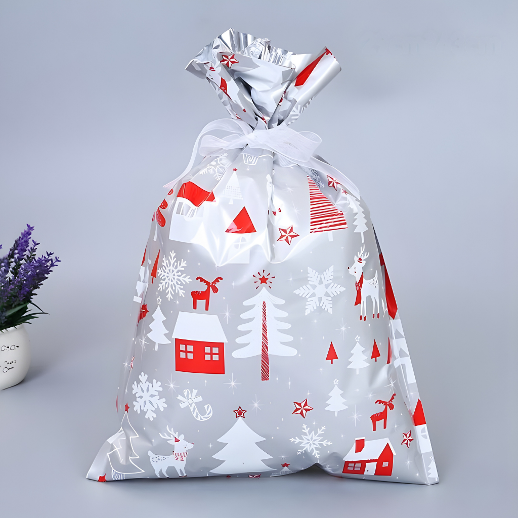 Christmas Gift Bags Foil Reusable Wrapping Bags Holiday Set