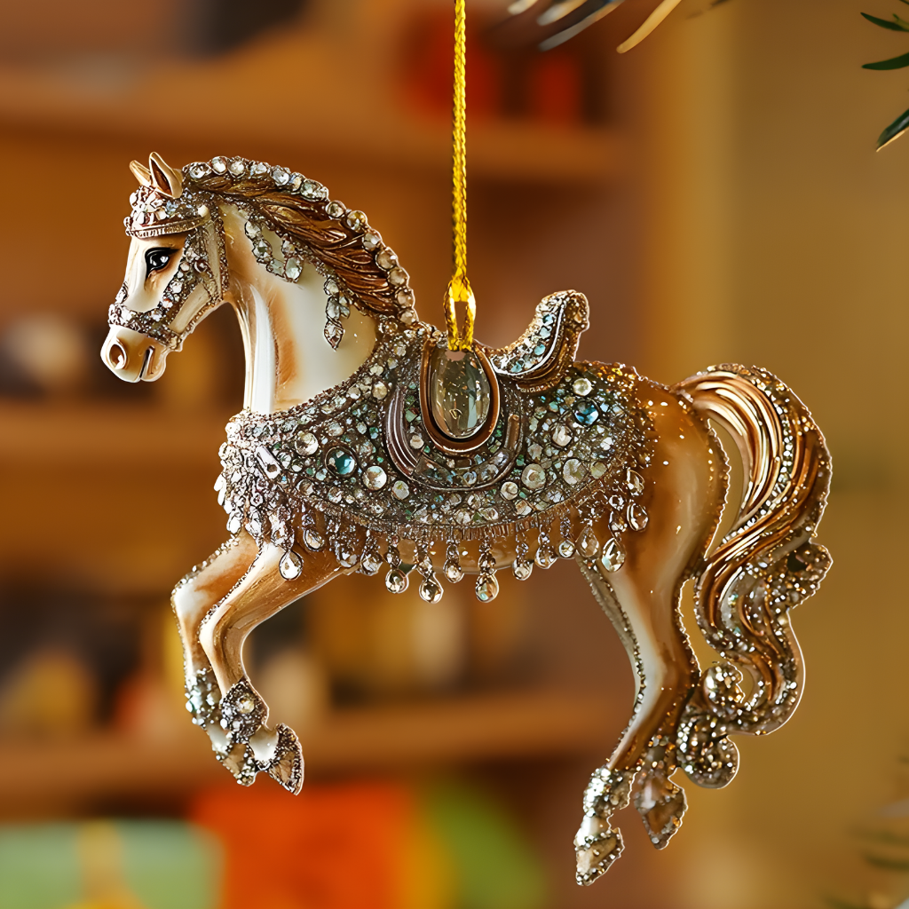 Christmas Ornament Horse Acrylic Rhinestone Hanging Tree Decor