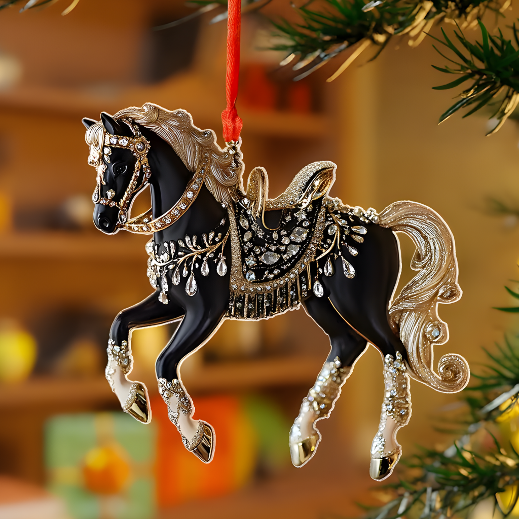 Christmas Ornament Horse Acrylic Rhinestone Hanging Tree Decor