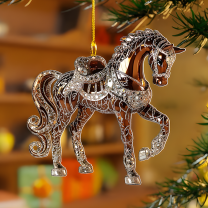 Christmas Ornament Horse Acrylic Rhinestone Hanging Tree Decor