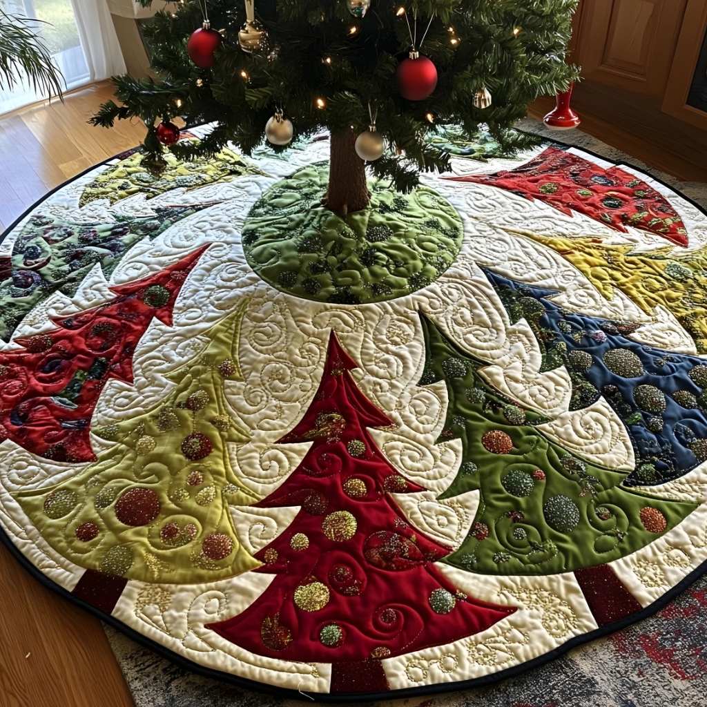 Christmas Tree Skirt Quilted Holiday Mat Living Room Decor
