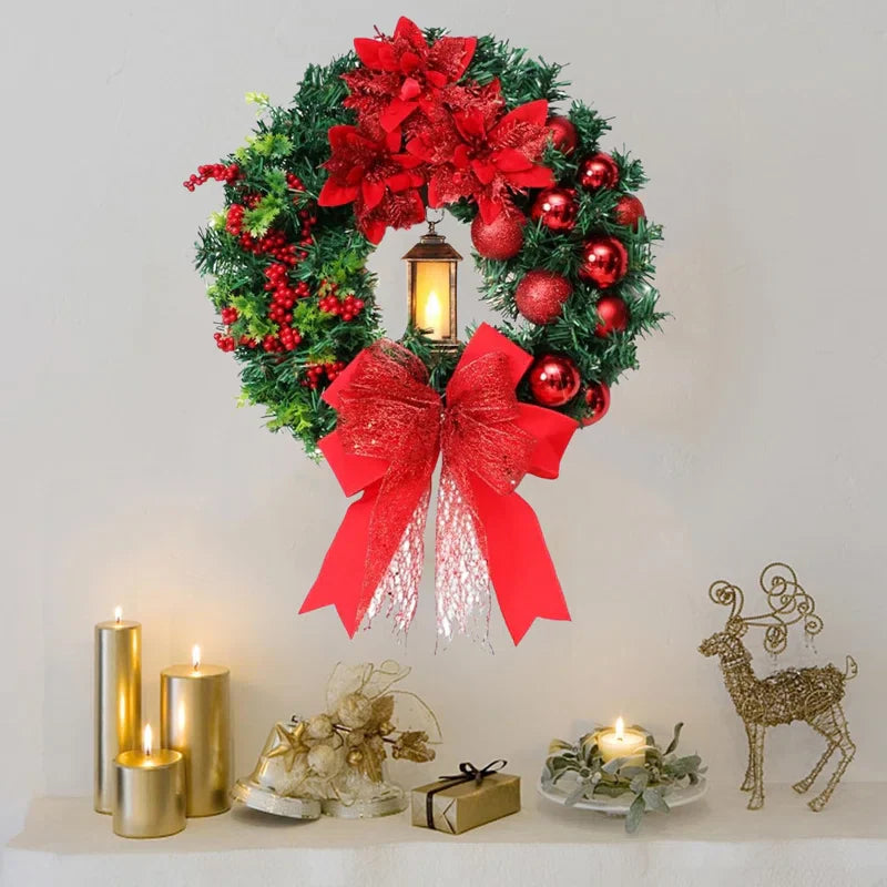 Weihnachtskranz mit LED-Lichtern und Schleife