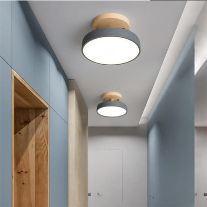 LED Ceiling Light Wooden Flush Mount Fixture