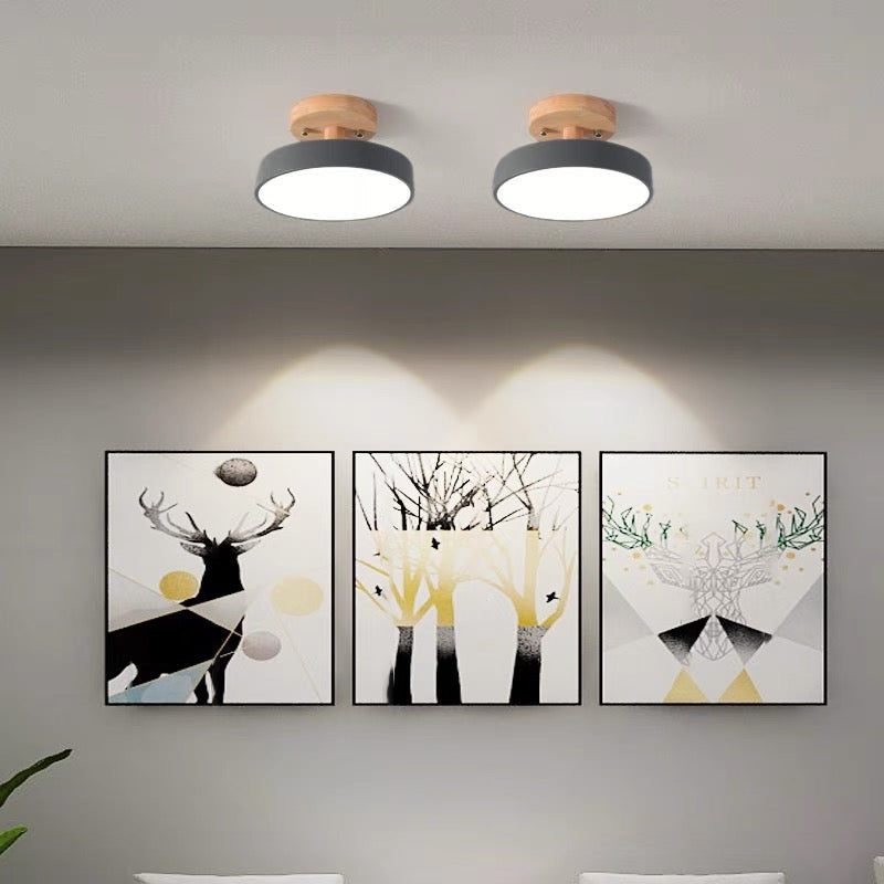 Plafonnier LED en bois à montage affleurant