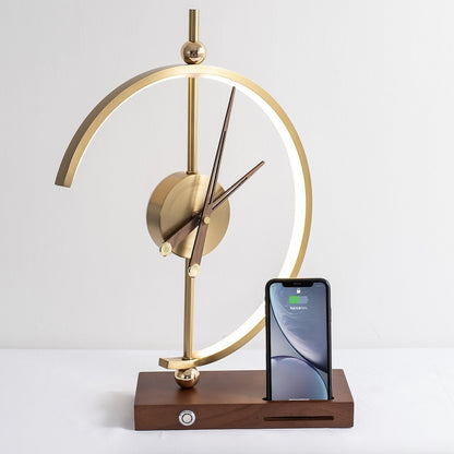 Lámpara de escritorio LED Reloj Carga inalámbrica Madera