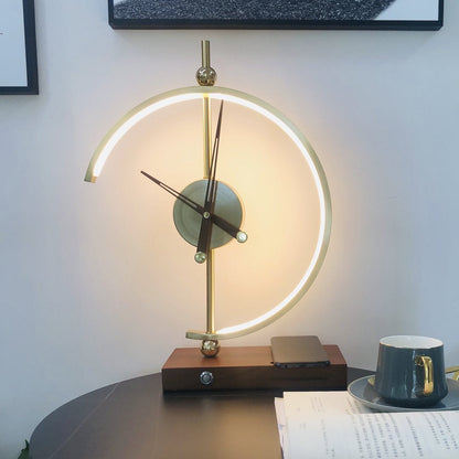 Lámpara de escritorio LED Reloj Carga inalámbrica Madera