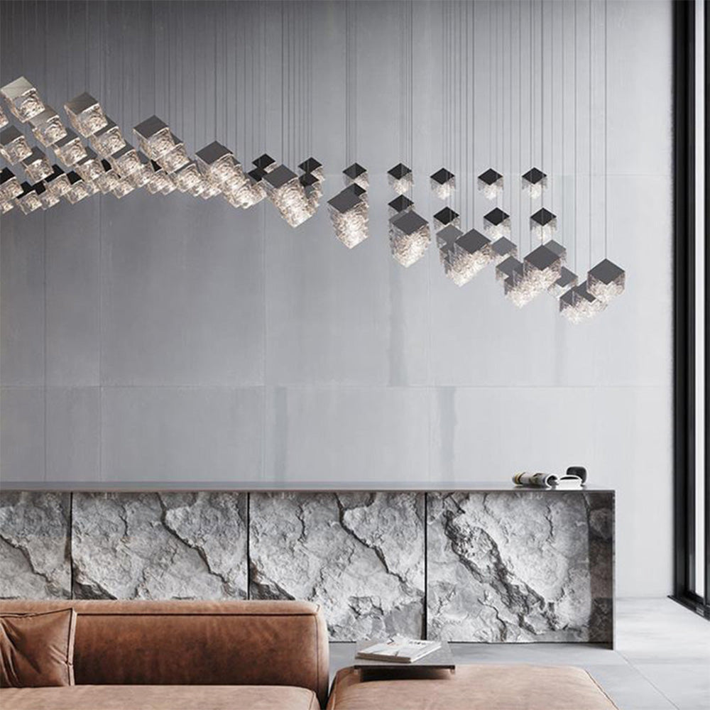 Elegant Irregular Crystal Pendant Light - Luxury Lobby LED Cube Lighting Fixture for Modern Interiors and Stylish Spaces