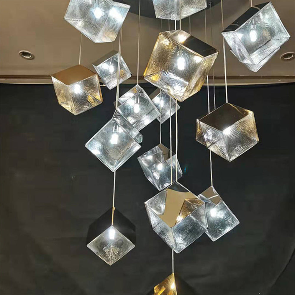 Elegant Irregular Crystal Pendant Light - Luxury Lobby LED Cube Lighting Fixture for Modern Interiors and Stylish Spaces