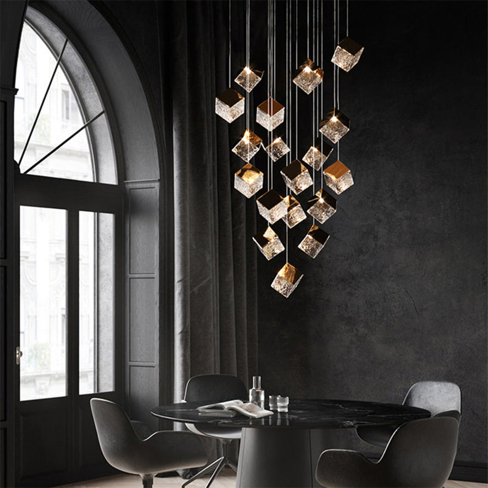 Elegant Irregular Crystal Pendant Light - Luxury Lobby LED Cube Lighting Fixture for Modern Interiors and Stylish Spaces