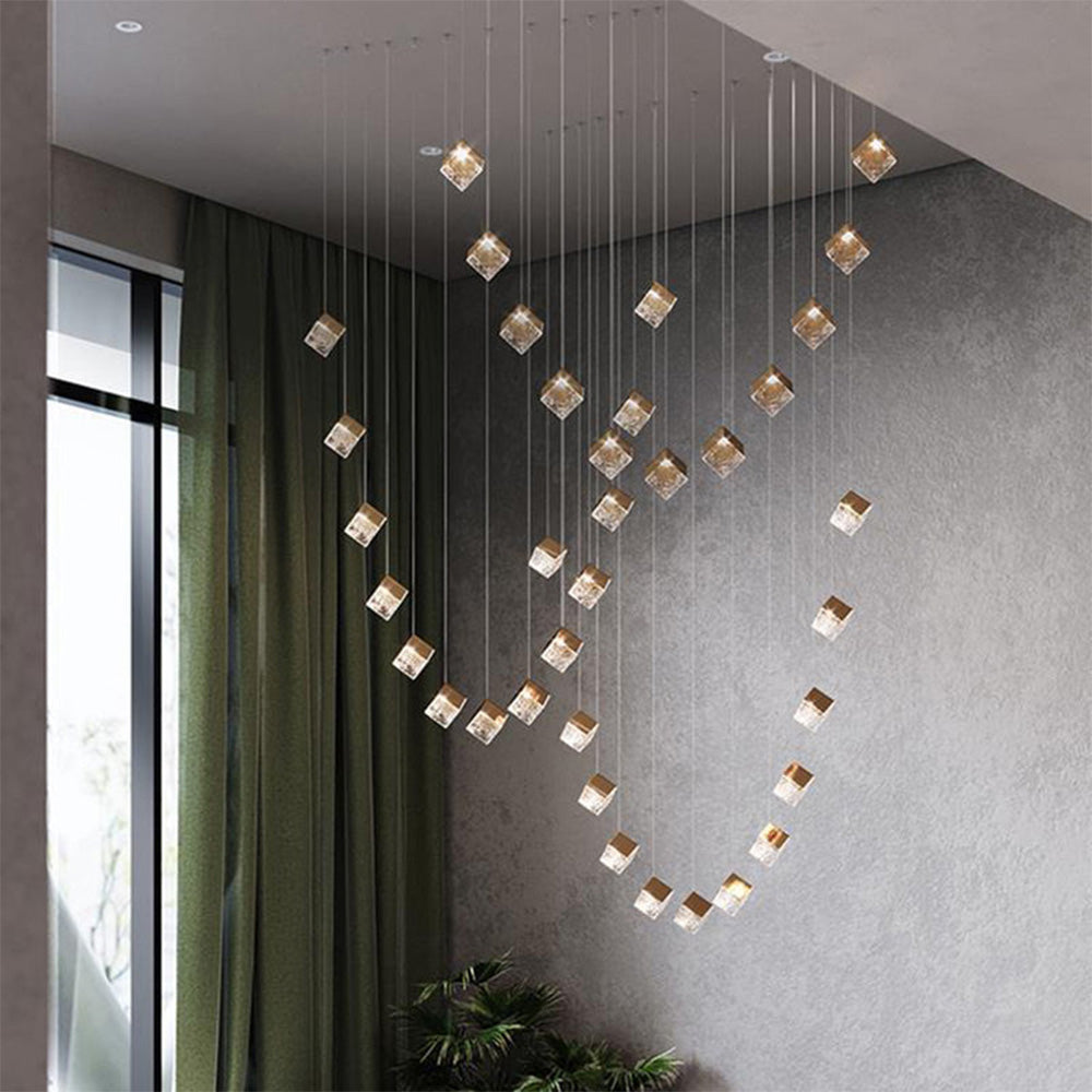 Elegant Irregular Crystal Pendant Light - Luxury Lobby LED Cube Lighting Fixture for Modern Interiors and Stylish Spaces