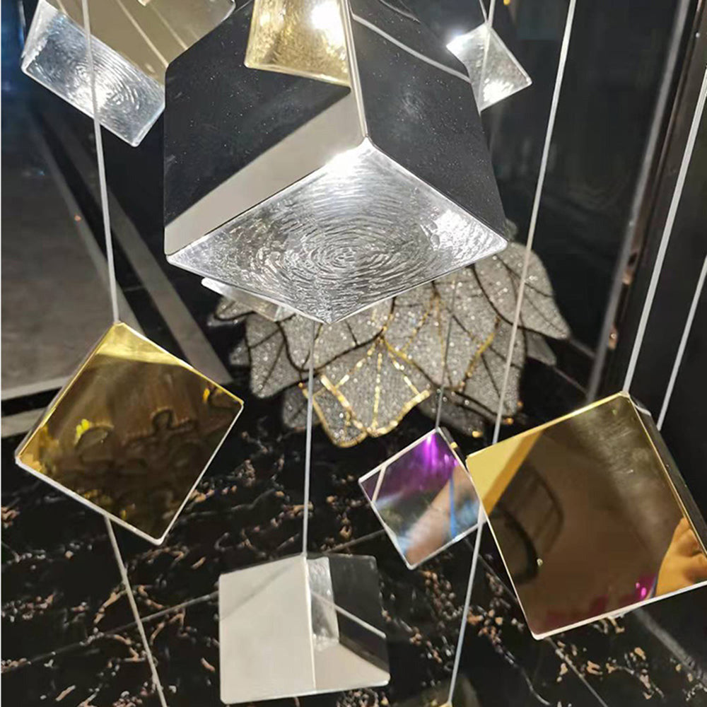 Elegant Irregular Crystal Pendant Light - Luxury Lobby LED Cube Lighting Fixture for Modern Interiors and Stylish Spaces