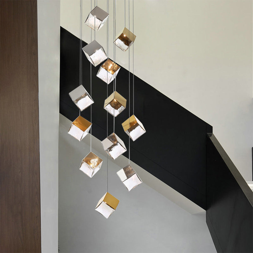 Elegant Irregular Crystal Pendant Light - Luxury Lobby LED Cube Lighting Fixture for Modern Interiors and Stylish Spaces