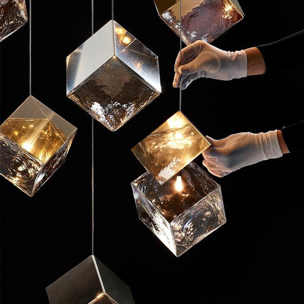 Elegant Irregular Crystal Pendant Light - Luxury Lobby LED Cube Lighting Fixture for Modern Interiors and Stylish Spaces