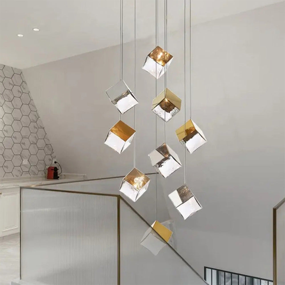 Elegant Irregular Crystal Pendant Light - Luxury Lobby LED Cube Lighting Fixture for Modern Interiors and Stylish Spaces