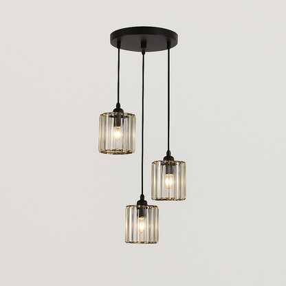 Modern Glass Pendant Light – Round & Rectangle (3-Light Matte Black Fixture)