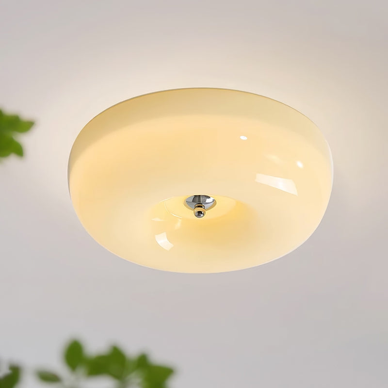 Elegant Cream Round Ceiling Lamp - Stylish Glass Ceiling Light for Modern Home Illumination and Ambient Lighting Solutions