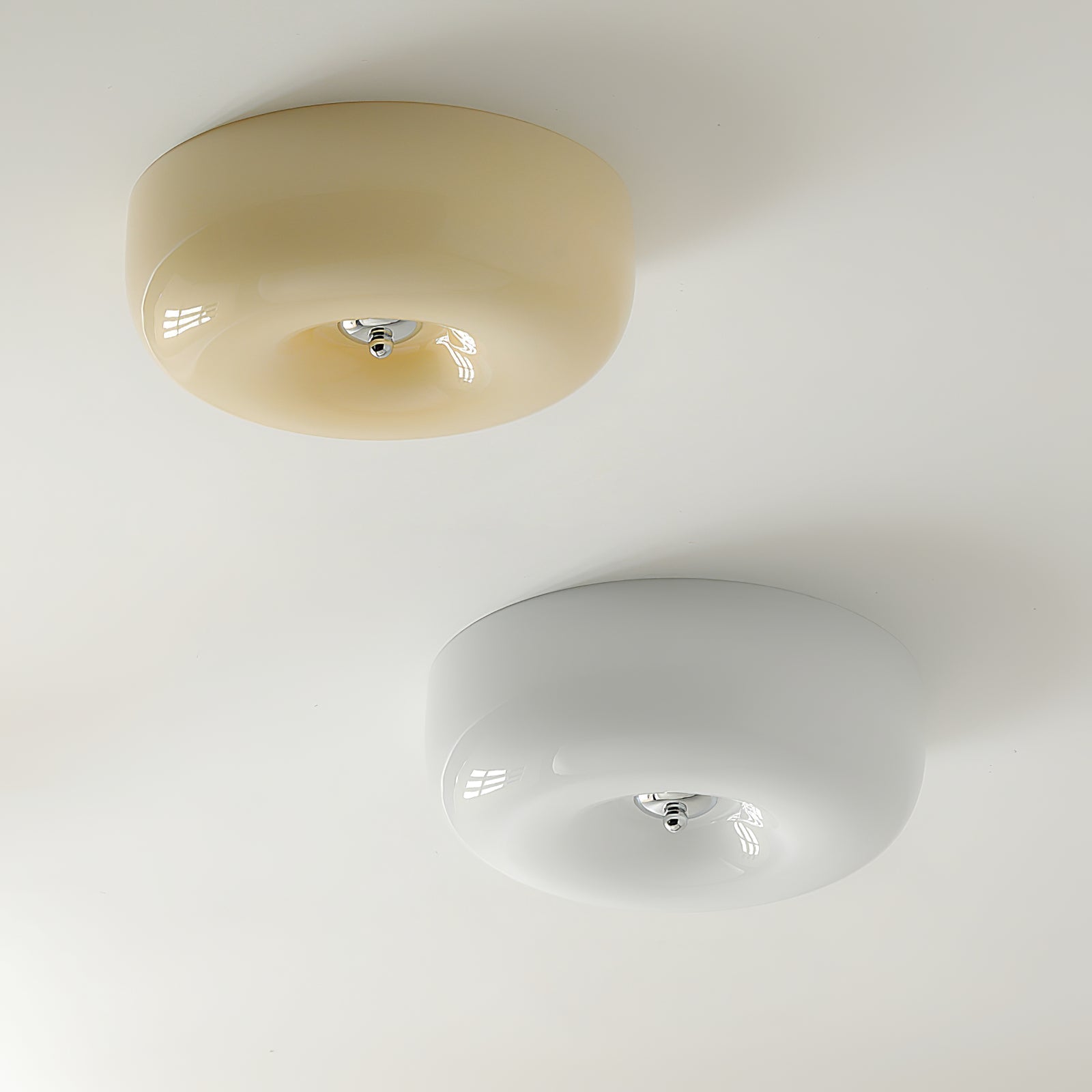 Elegant Cream Round Ceiling Lamp - Stylish Glass Ceiling Light for Modern Home Illumination and Ambient Lighting Solutions