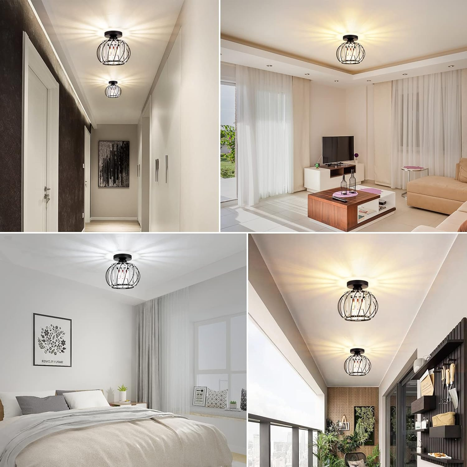 Set of 2 Elegant Glass Ceiling Lights for Hallway - Stylish Luxury Illumination for Home Décor