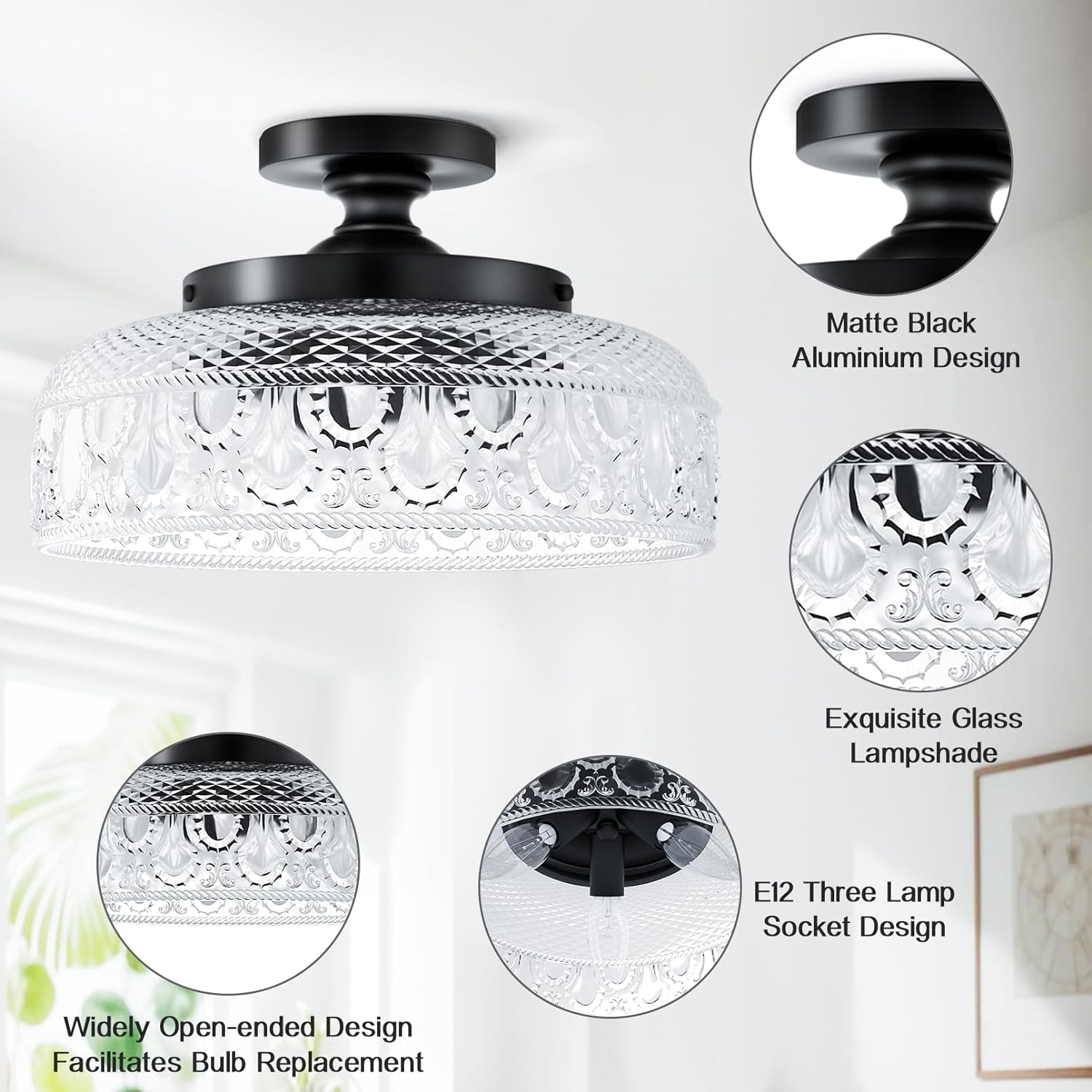 Nordic Crystal Semi-Flush Mount Ceiling Light for Entryway - Elegant Illumination Fixture with Modern Design