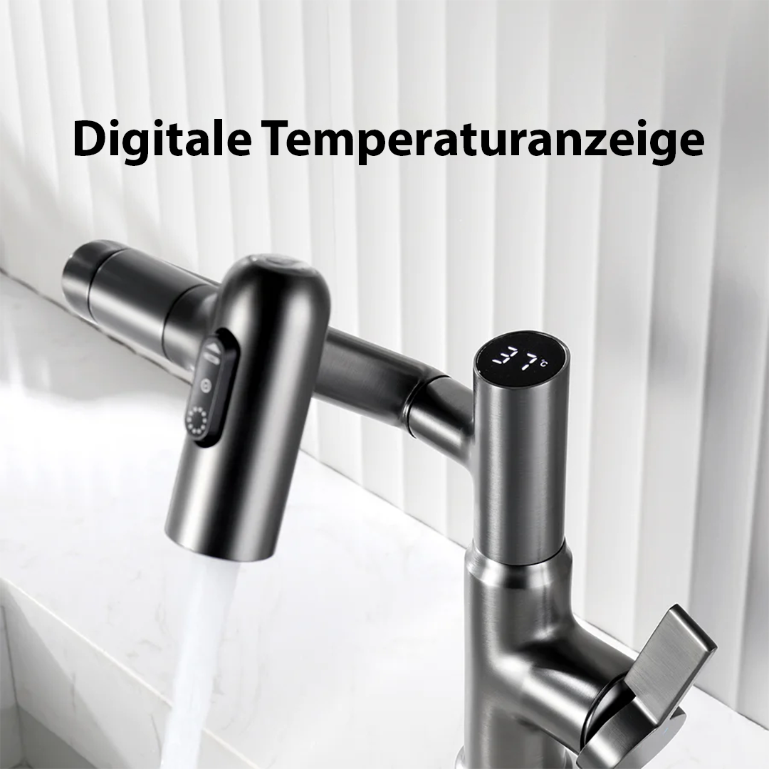 Bathroom Tap Black Modern Mixer with LED Display