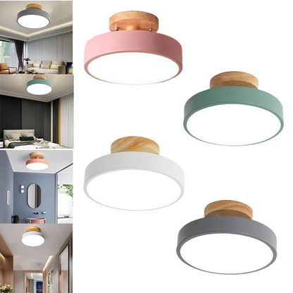 LED Ceiling Light Wooden Flush Mount Fixture