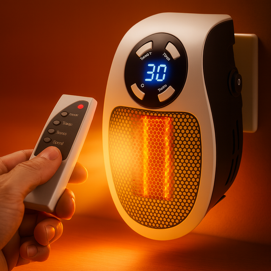 Electric Space Heater Portable 500W Mini Wall Plug Heater Remote Control