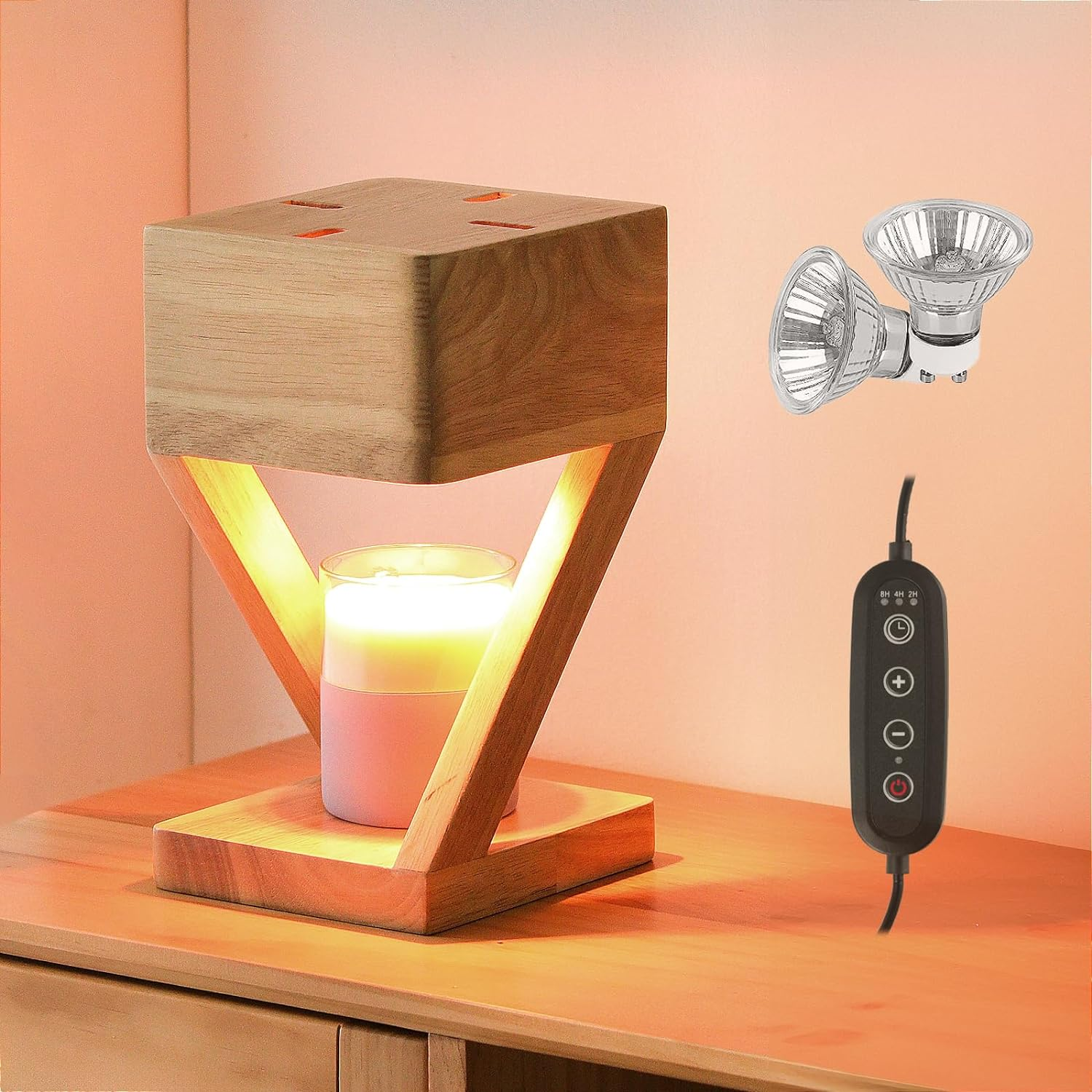 Contemporary Wooden Square Mini Candle Lamp for Bedroom Ambience and Warmth - Stylish Home Decor Lighting Solution