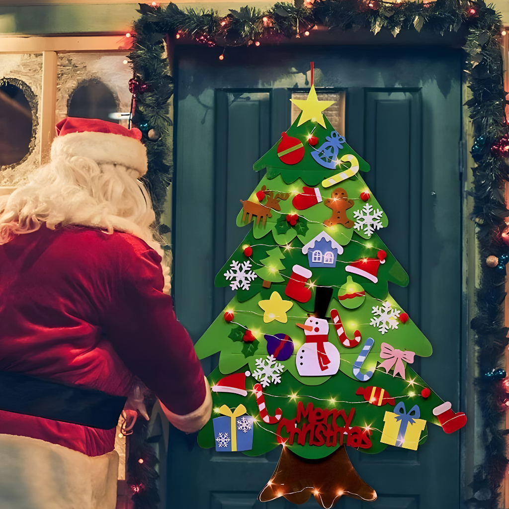 Zestaw do samodzielnego wykonania wiszącej dekoracji ściennej z filcową choinką na Boże Narodzenie