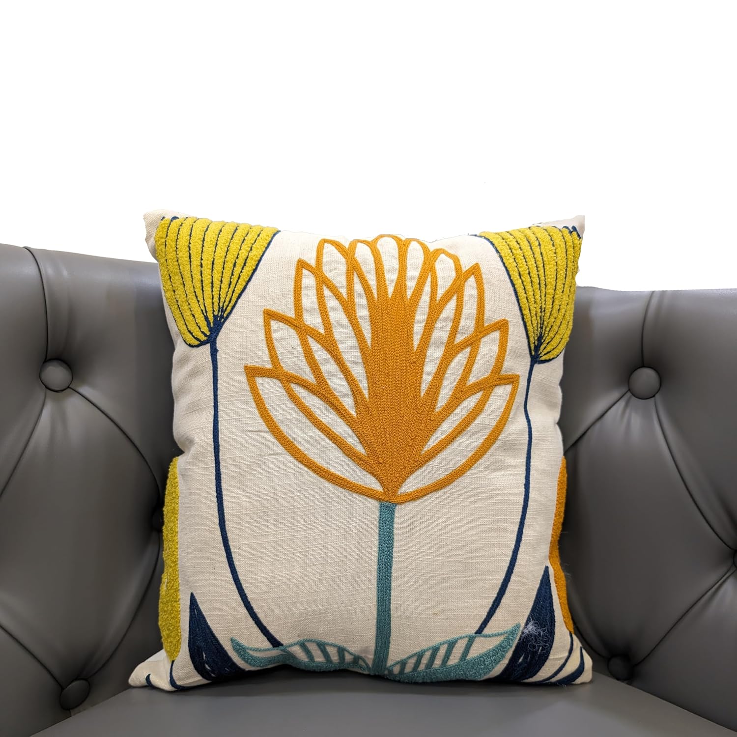 Floral Embroidered Cotton Cushion Cover
