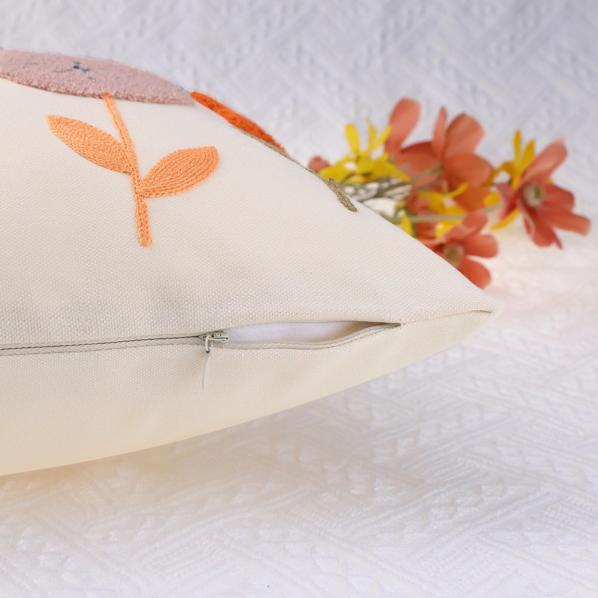 Floral Embroidered Cotton Cushion Cover