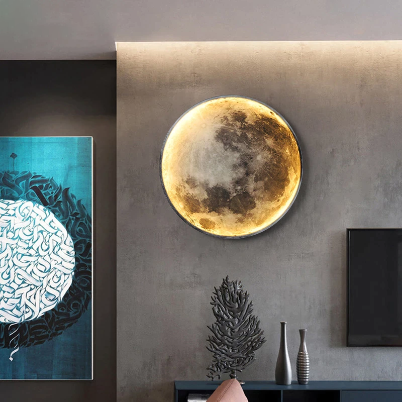 Arte de pared redondo LED luz de luna