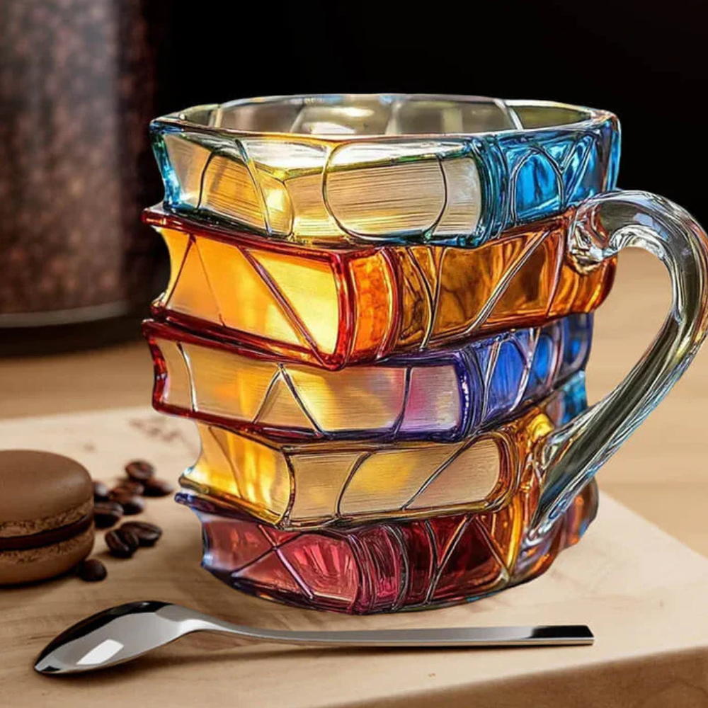 Glas Kaffeetasse Buchstapel Design Handgefertigte Bunte Tasse