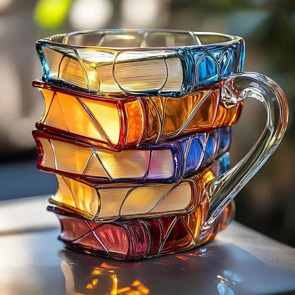 Glas Kaffeetasse Buchstapel Design Handgefertigte Bunte Tasse