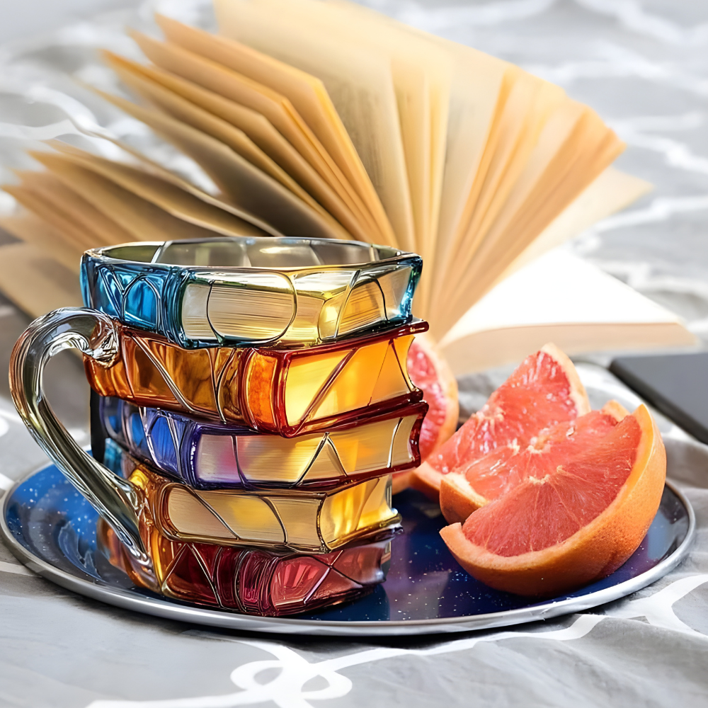 Glas Kaffeetasse Buchstapel Design Handgefertigte Bunte Tasse