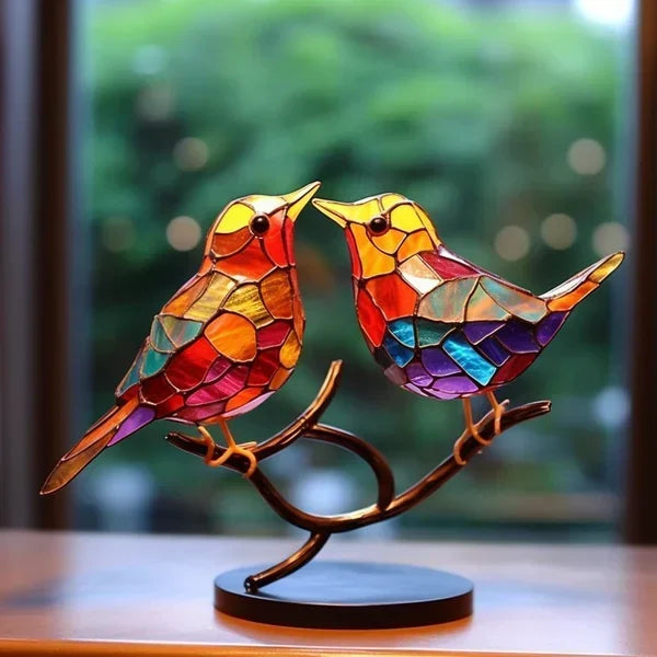 Scultura ornamentale di uccello in vetro colorato