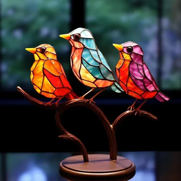 Adorno de escultura de pájaro de vidrio teñido