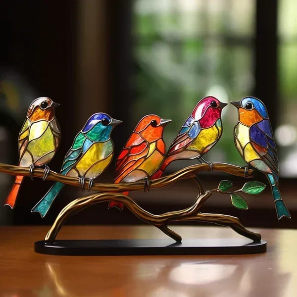 Adorno de escultura de pájaro de vidrio teñido