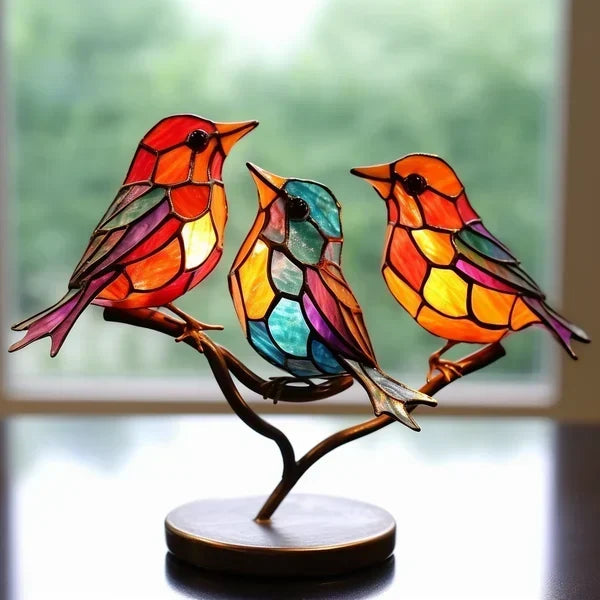 Adorno de escultura de pájaro de vidrio teñido