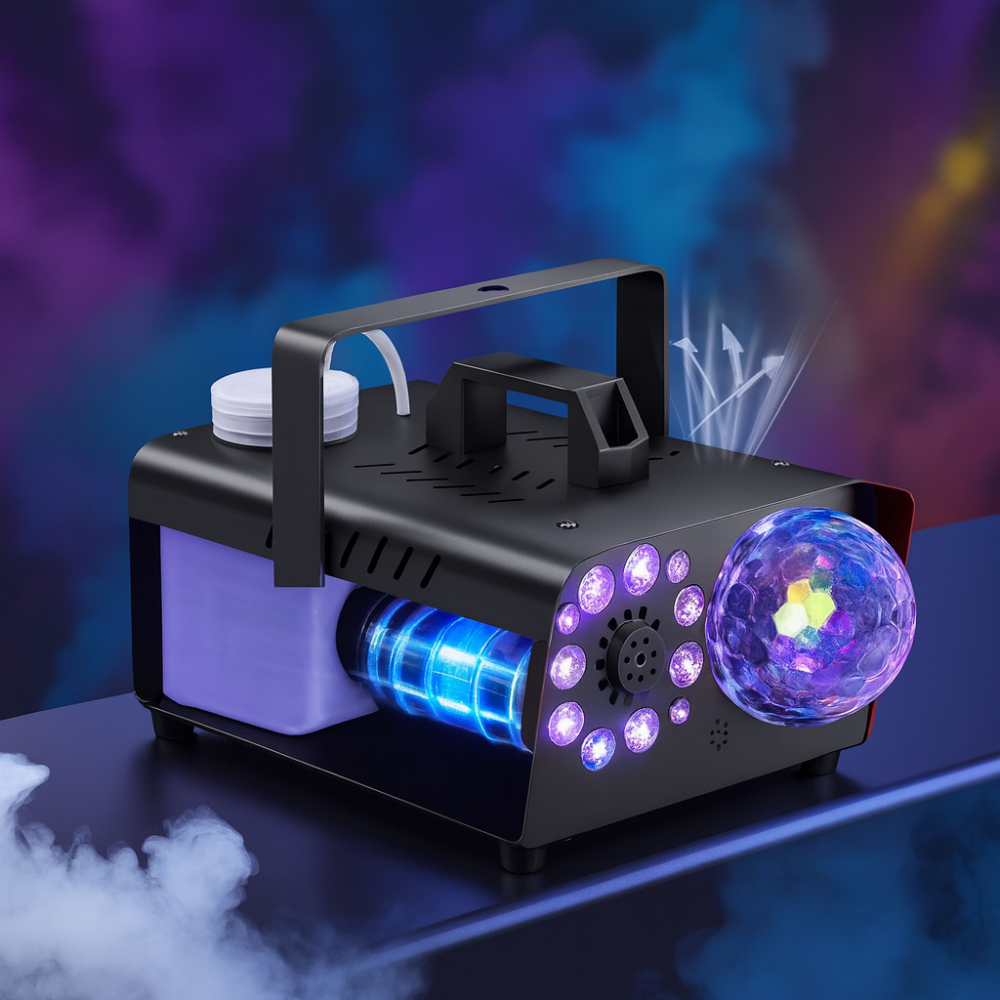 Machine à brouillard Halloween 1200W Métal RGB Boule disco Télécommande 6000 CFM