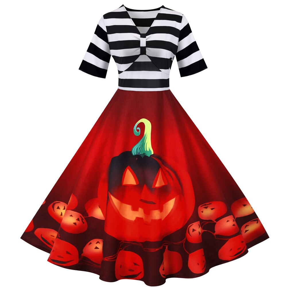 Disfraz de Halloween | Vestido midi acampanado a rayas