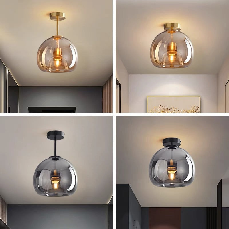 Set of 2 Contemporary Copper and Glass Ceiling Lights for Hallway - Stylish Modern Lighting Fixtures