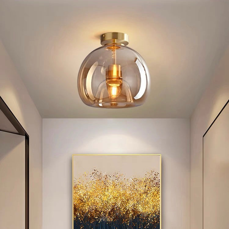 Set of 2 Contemporary Copper and Glass Ceiling Lights for Hallway - Stylish Modern Lighting Fixtures