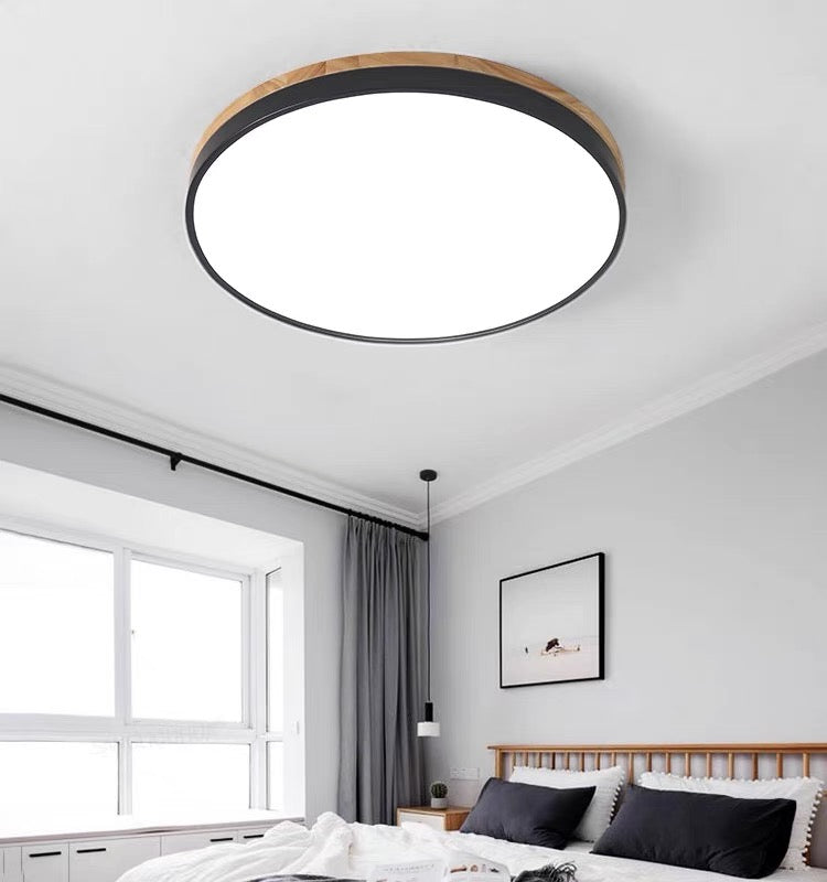 Elegant Wooden Round Flush Ceiling Lights for Living Room - Stylish Illumination for Home Décor and Ambient Lighting