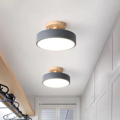 LED Ceiling Light Wooden Flush Mount Fixture