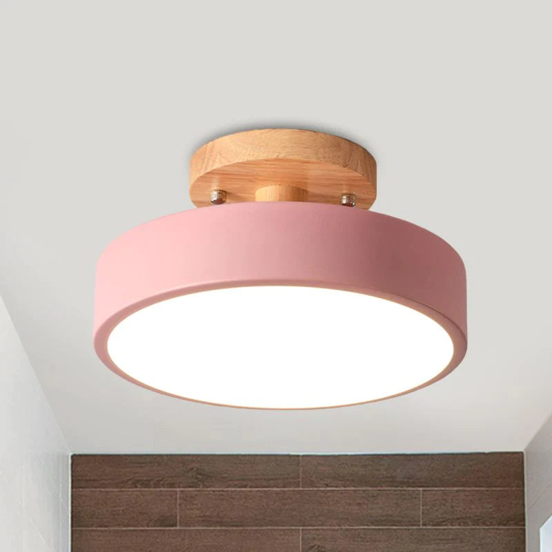 LED Ceiling Light Wooden Flush Mount Fixture