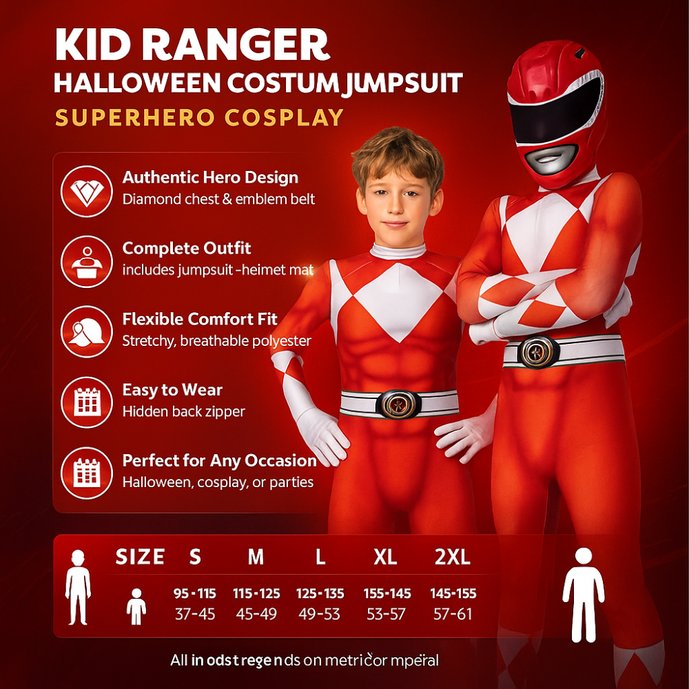 Combinaison de costume d'Halloween Kid Ranger | Cosplay de super-héros