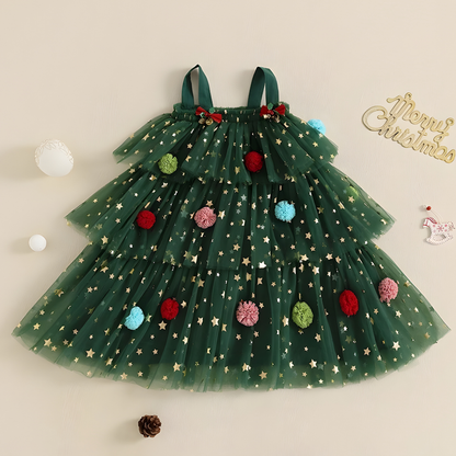 Kids Christmas Dress Layered Tulle Star Holiday Party Outfit