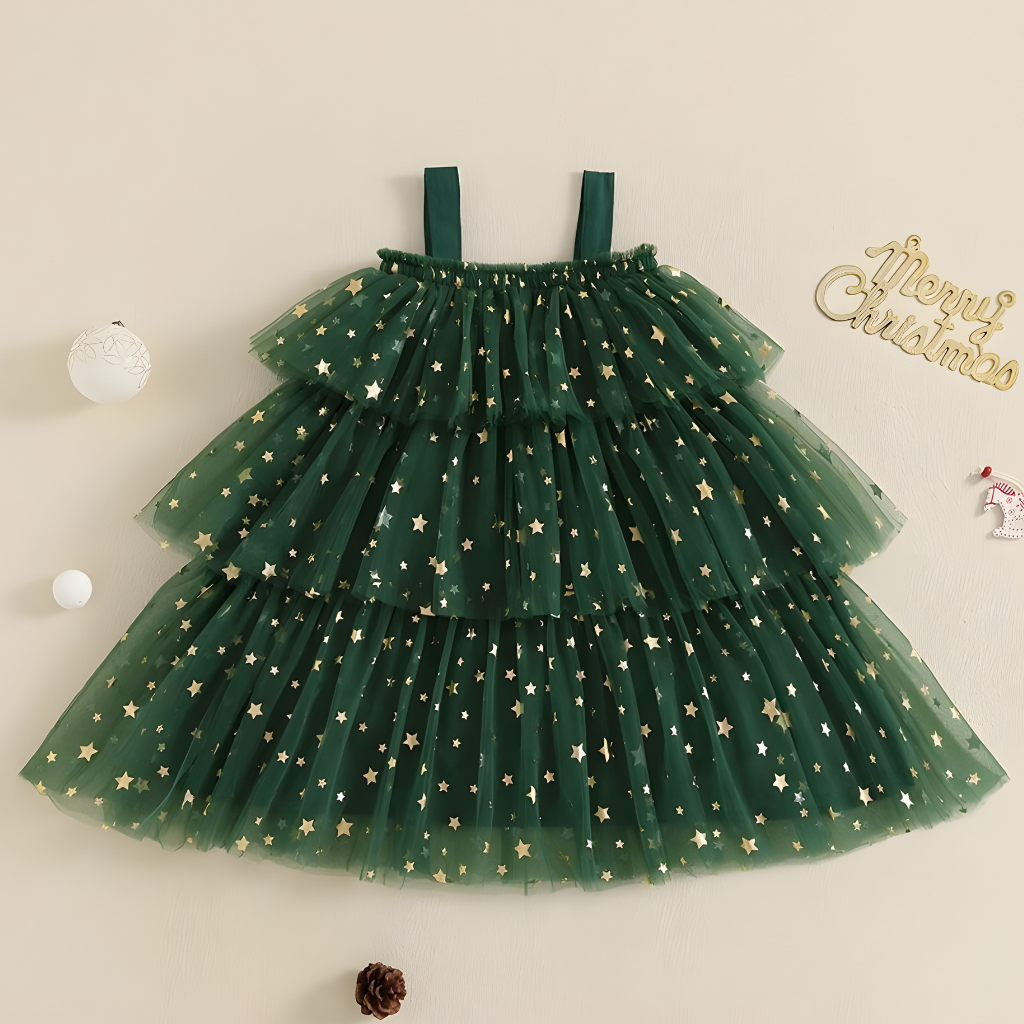 Kids Christmas Dress Layered Tulle Star Holiday Party Outfit