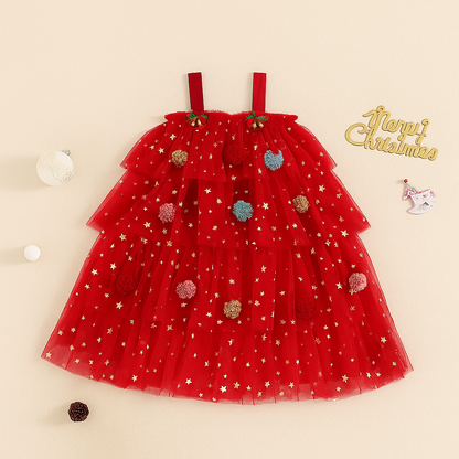 Kids Christmas Dress Layered Tulle Star Holiday Party Outfit