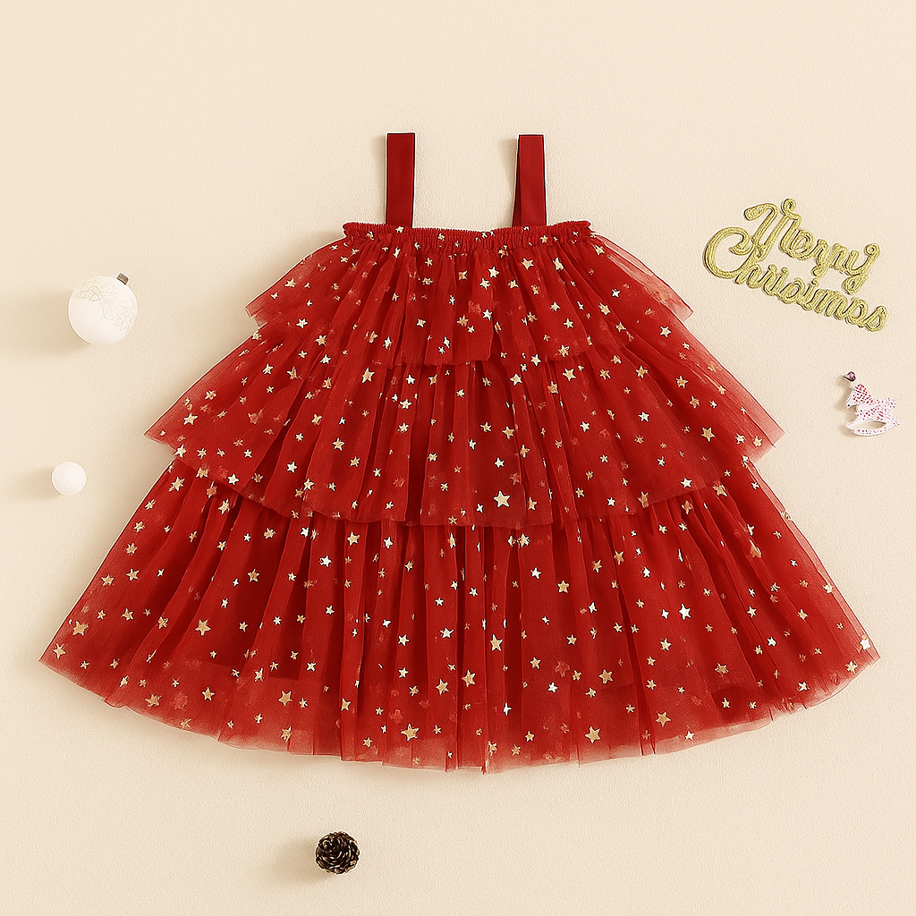 Kids Christmas Dress Layered Tulle Star Holiday Party Outfit